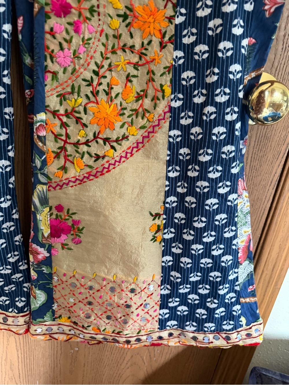 Kaantha Karma Boho Patchwork Phulkari Flare Pant - Multicolor Floral-XXL - Picture 7 of 14